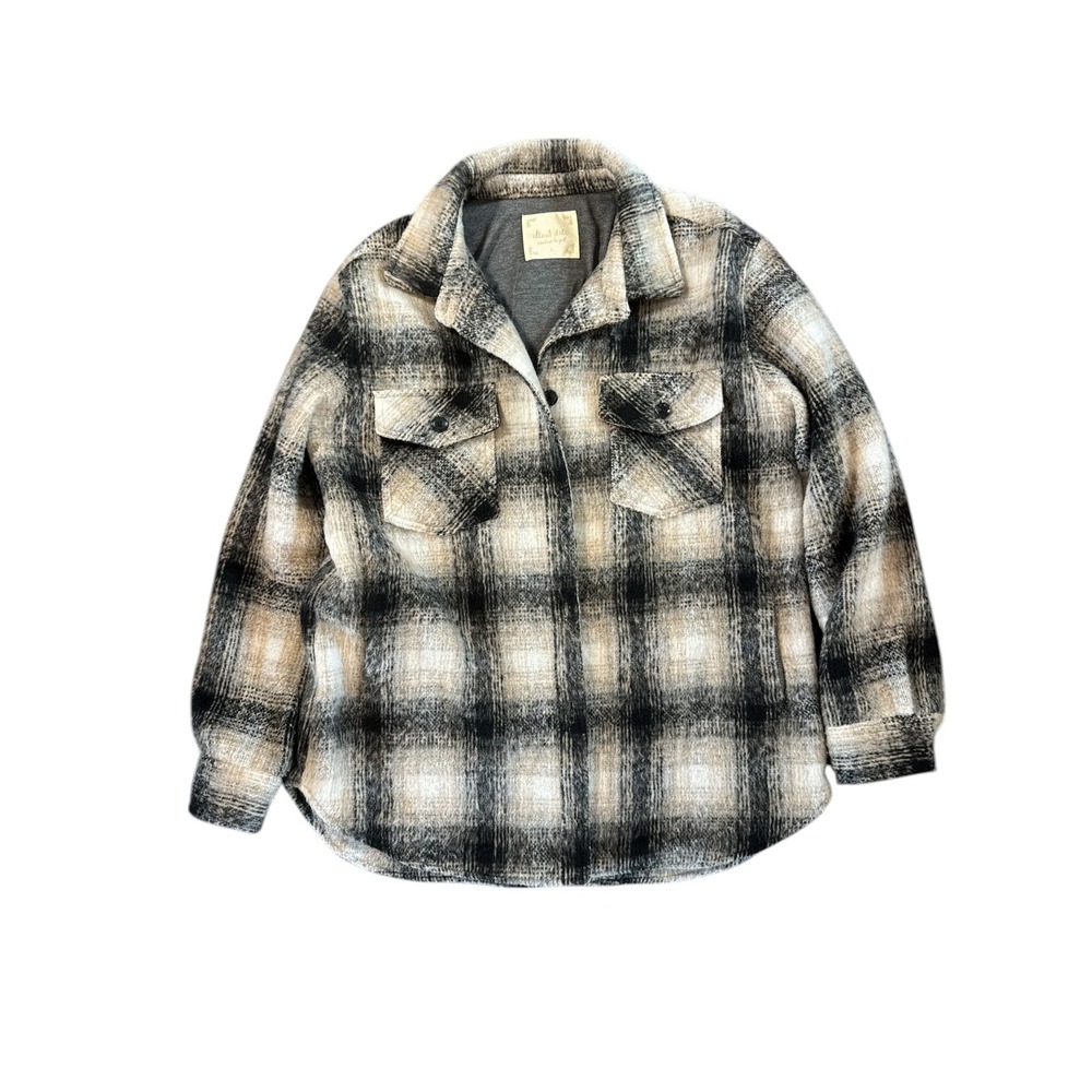 Altered State‎ Plaid Shirt Jacket Shacket Tan Black Women's L